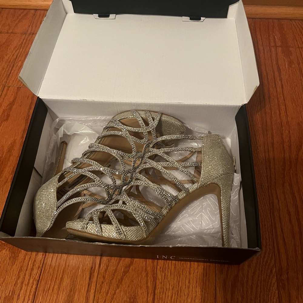 INC International Concepts Women's Glitter Strappy Heels - Silver